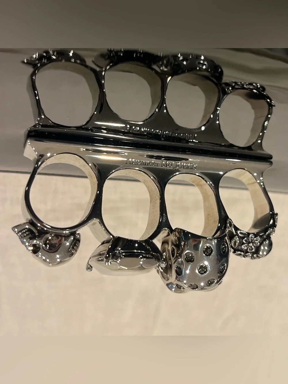 $2900 Alexander McQueen Large Jewel Satchel Four Ring Knuckle Duster Crossbody